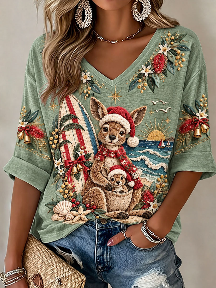 Women's Kangaroo Australia Christmas Print Casual T-Shirt