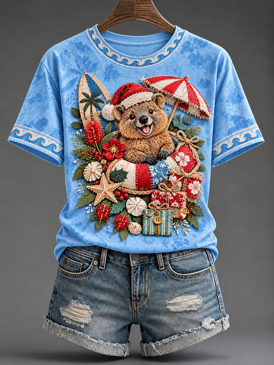 Women's Short-Tailed Pygmy Kangaroo Australia Christmas Print Casual T-Shirt