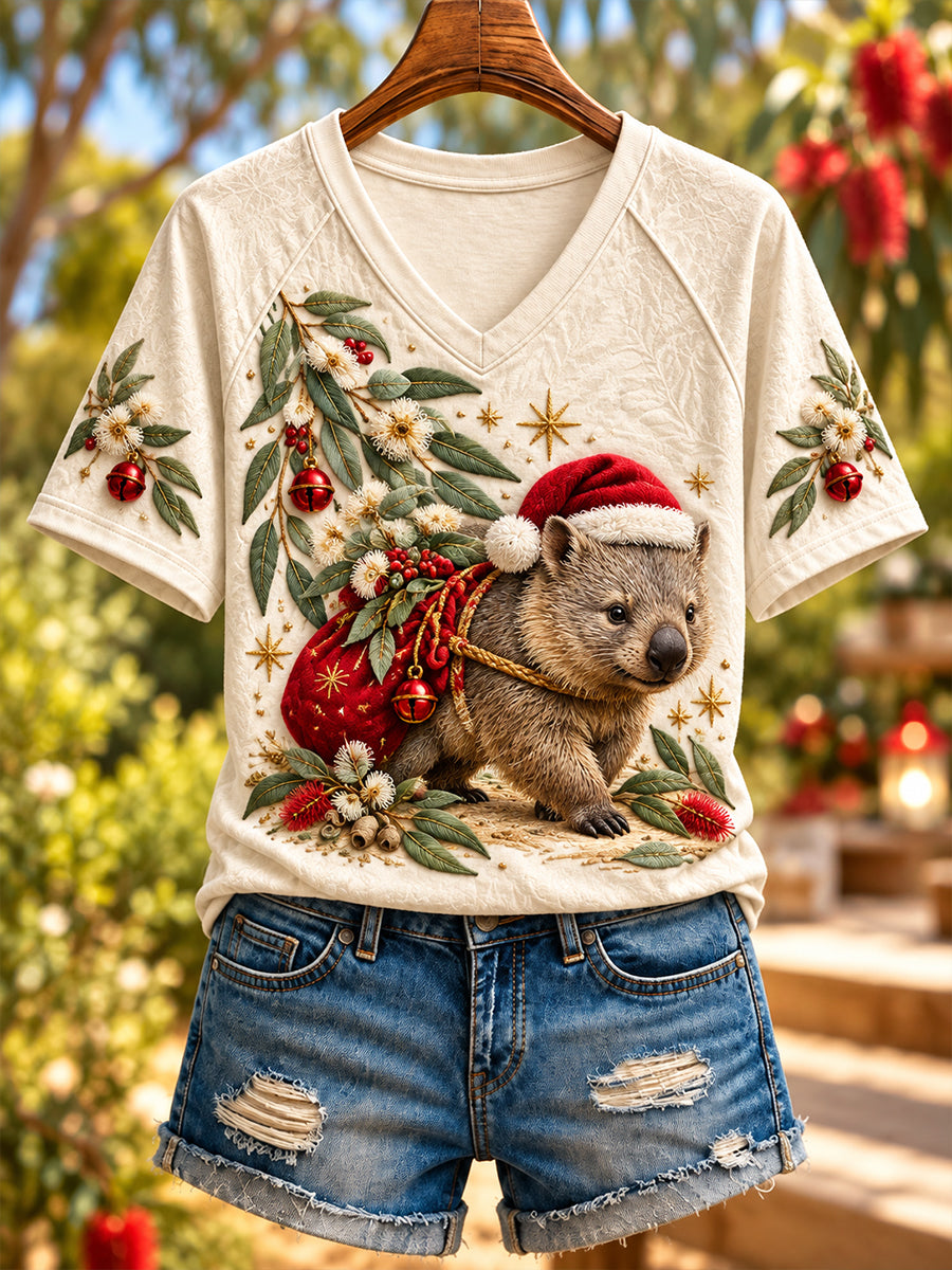 Women's Christmas In Australia V-Neck Short Sleeve T-Shirt