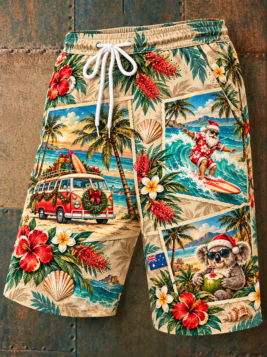 Men's Christmas in Australia Print Holiday Style Beach Shorts