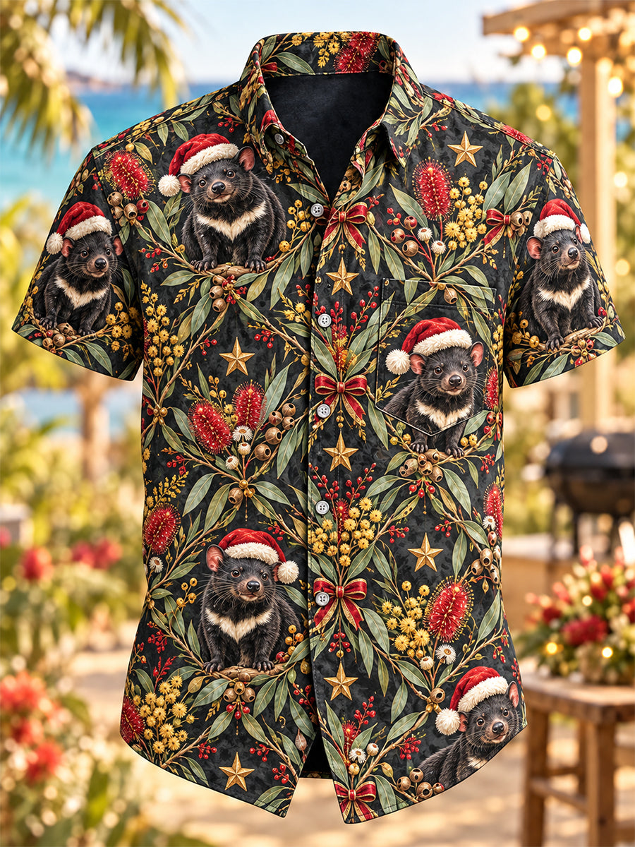 Men's Retro Australian Christmas Short-Sleeve Shirts