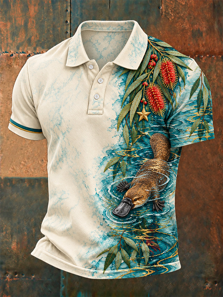 Men's Australian Christmas Print Casual Polo Shirt
