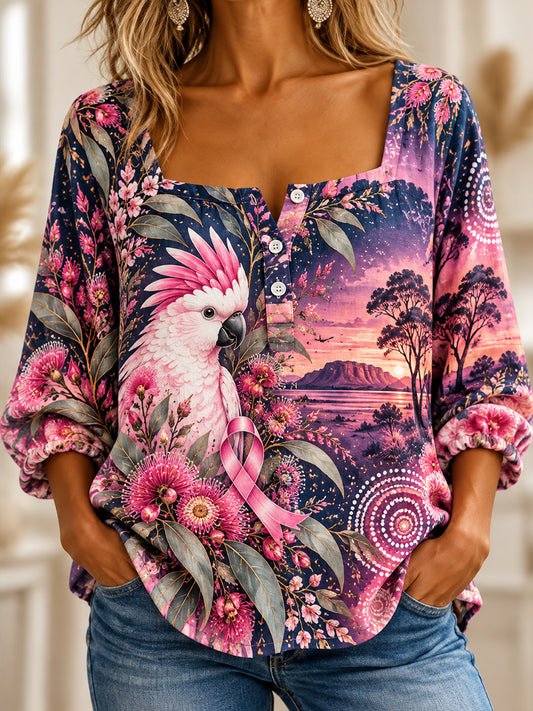 Women's Breast Cancer Awareness in Art Print Casual Top