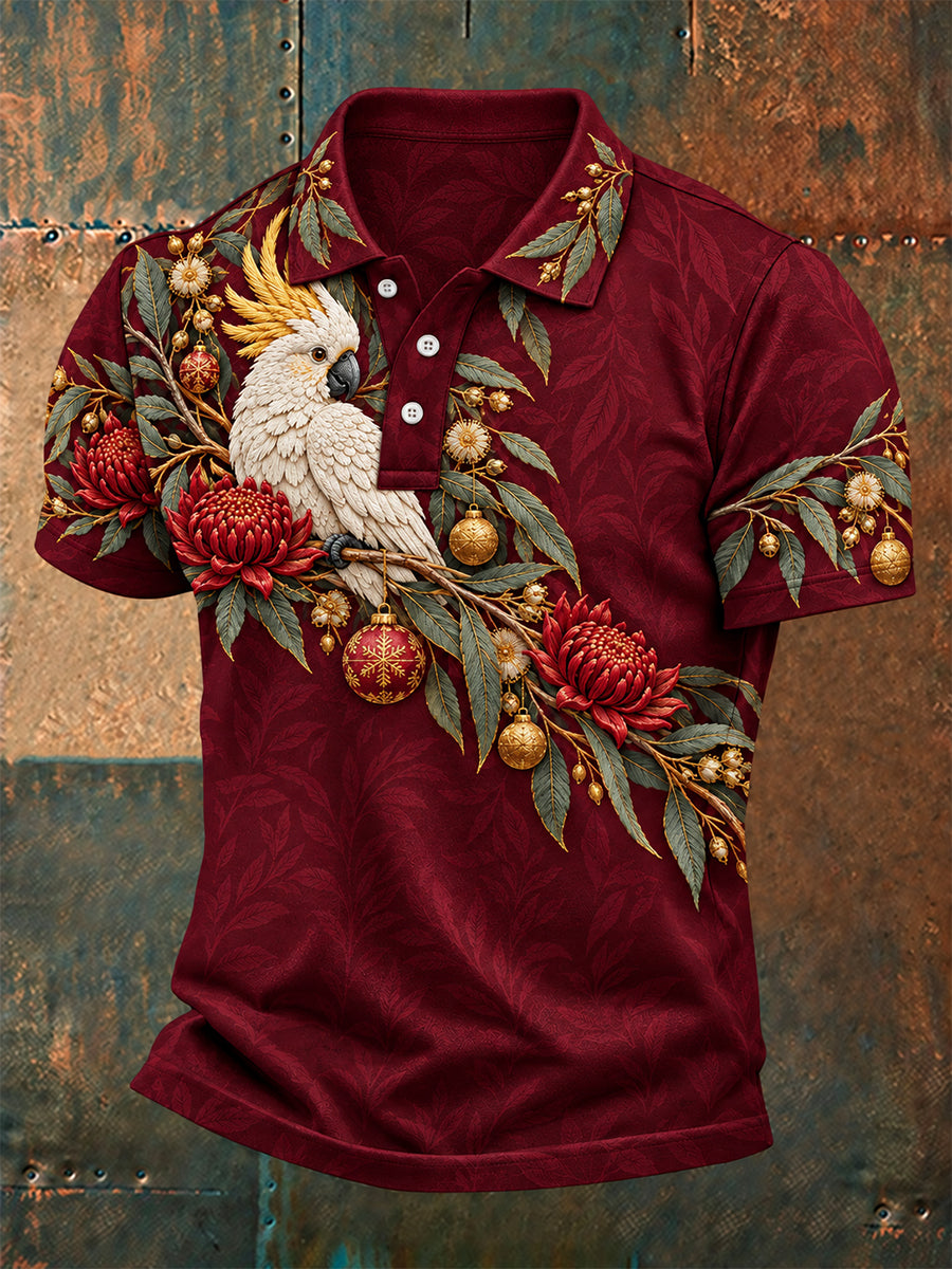 Men's Australian Christmas Print Casual Polo Shirt
