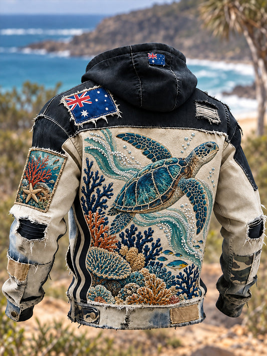 Men’s Vintage Australian Art-Print Casual Hooded Sweatshirt