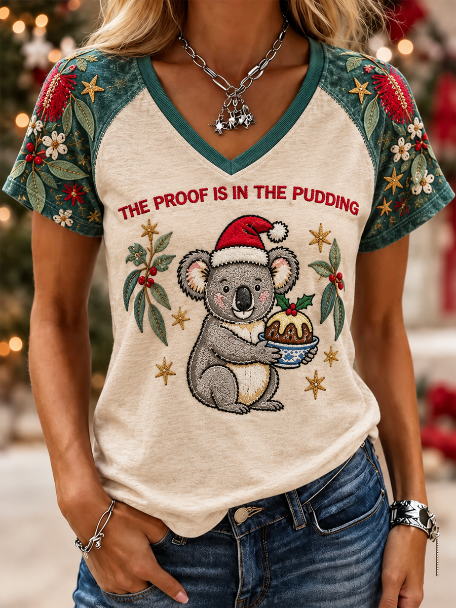 Women's Christmas in Australia Printed V-neck off-shoulder short-sleeved T-shirt