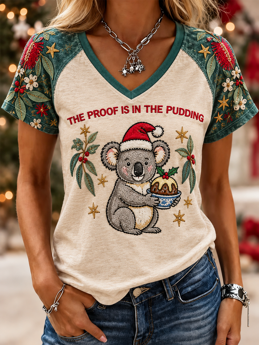 Women's Christmas in Australia Printed V-neck off-shoulder short-sleeved T-shirt