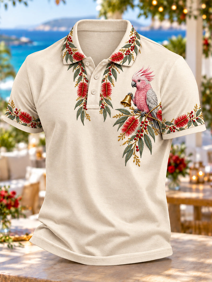 Men's Australian Christmas Print Casual Polo Shirt