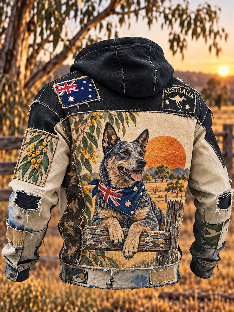 Men’s Vintage Australian Art-Print Casual Hooded Sweatshirt