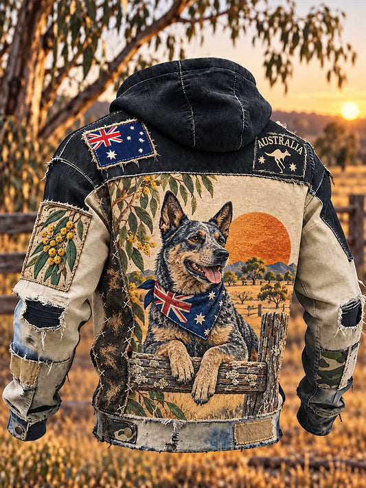 Men’s Vintage Australian Art-Print Casual Hooded Sweatshirt