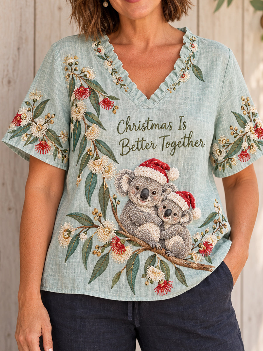 Women's AU Christmas Merry Down Under Printed Casual Tops