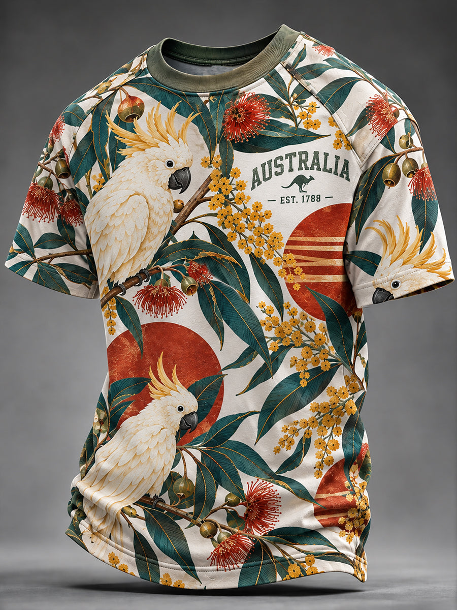 Men’s Vintage Australian Art-Print Casual T-Shirt
