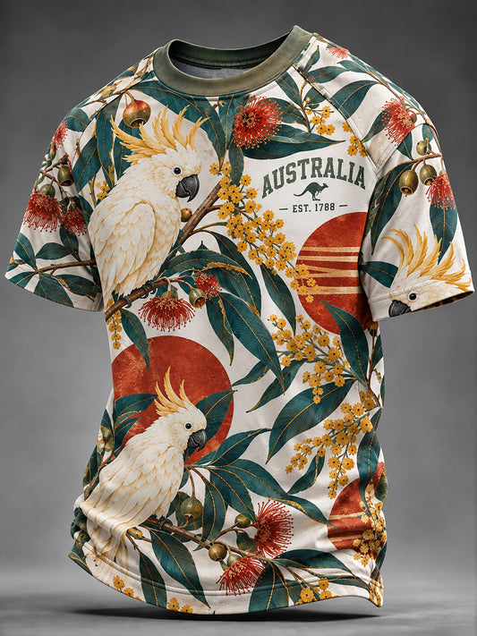 Men’s Vintage Australian Art-Print Casual T-Shirt