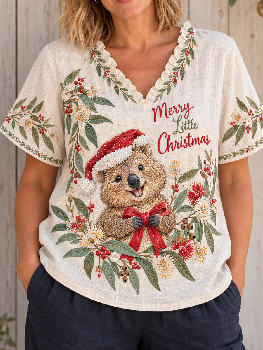 Women's AU Christmas Merry Down Under Printed Casual Tops