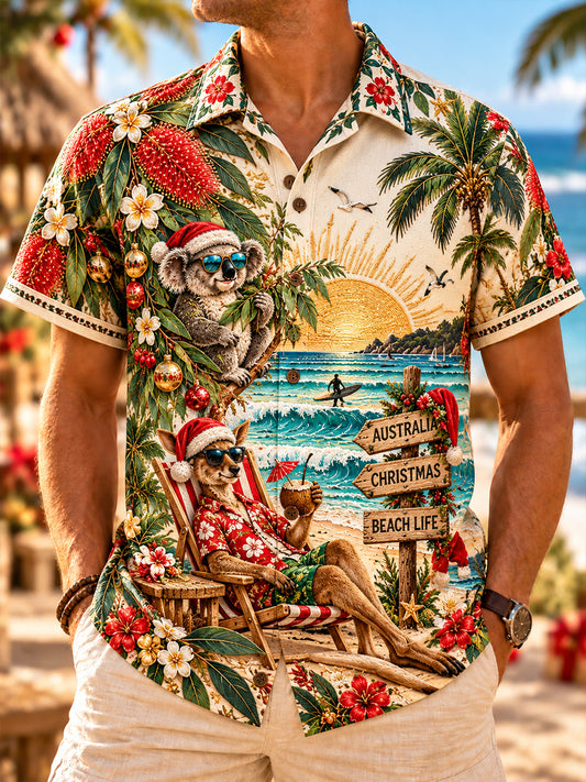 Men's Christmas In Australia Art Print Short-Sleeved Shirt
