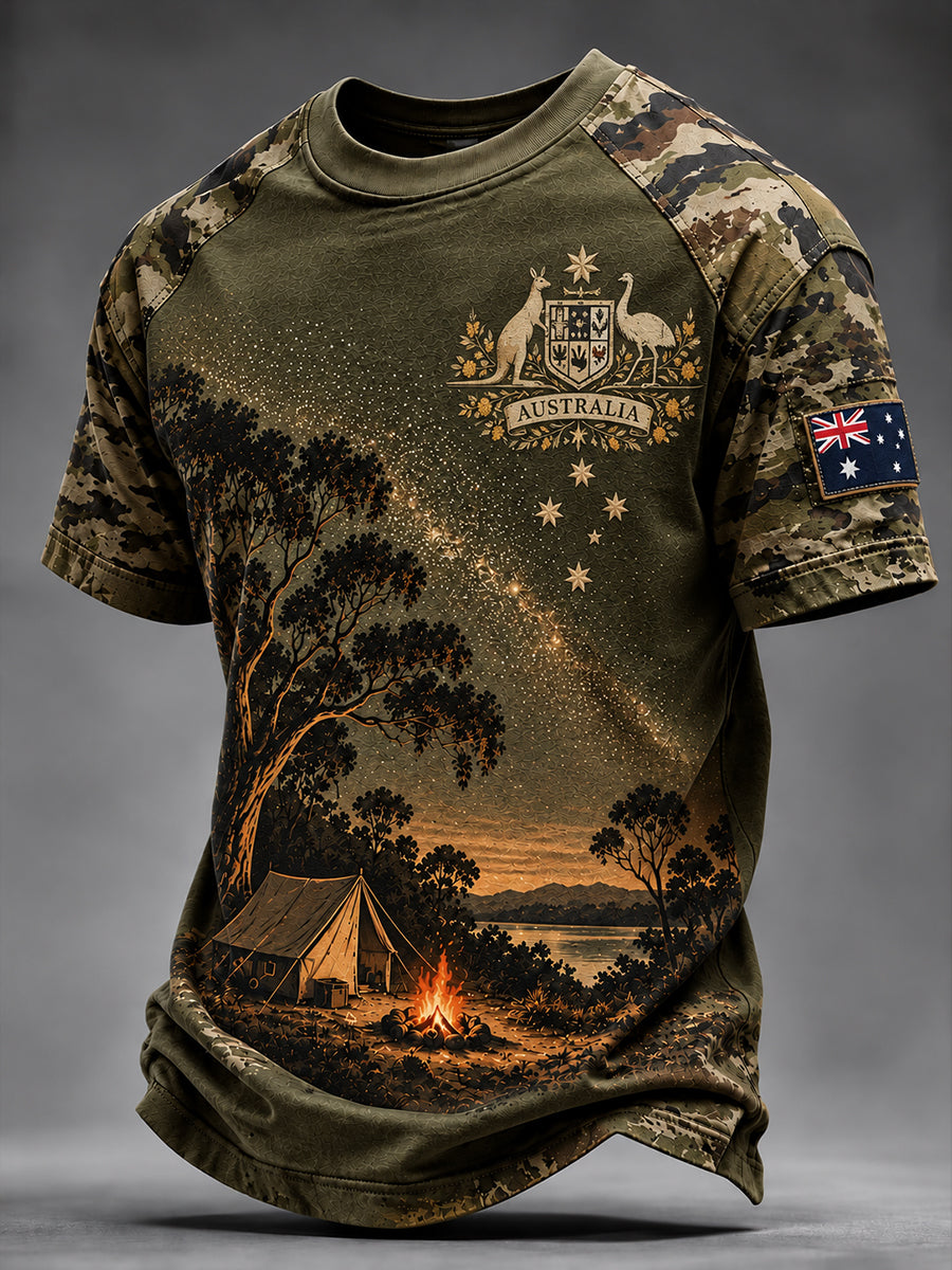 Men’s Vintage Australian Art-Print Casual T-Shirt