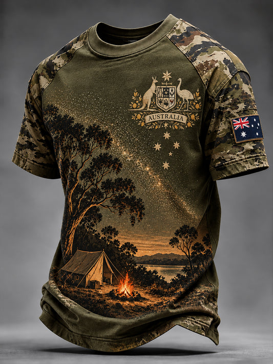 Men’s Vintage Australian Art-Print Casual T-Shirt