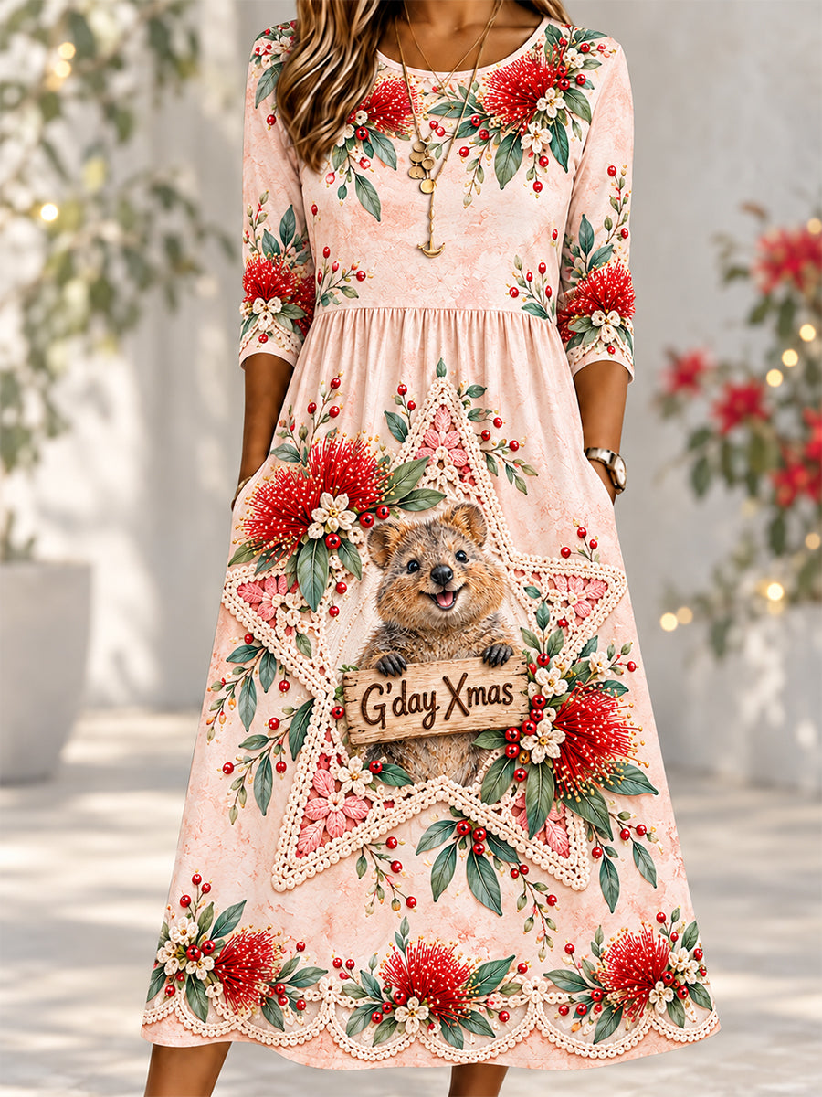 Women's Retro Australian Christmas Cotton-Linen Dress