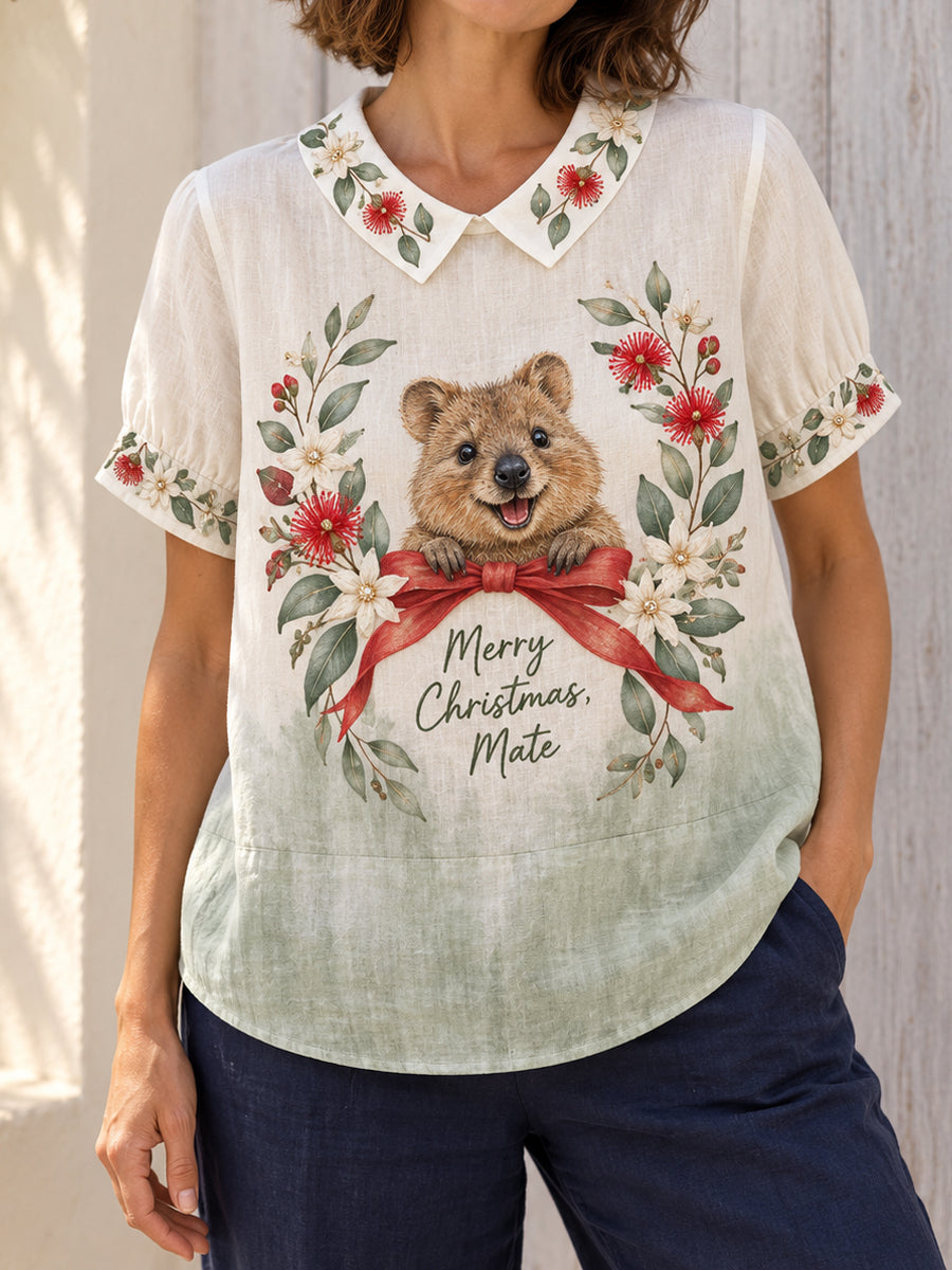 Women's AU Christmas Art Printed Casual Tops