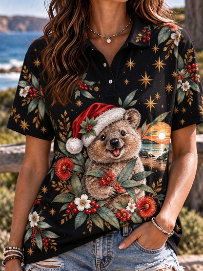 Women's Australian Christmas printed polo T-shirt