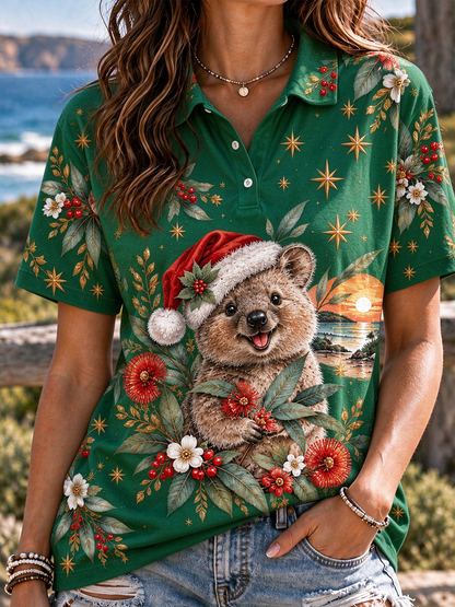 Women's Australian Christmas printed polo T-shirt