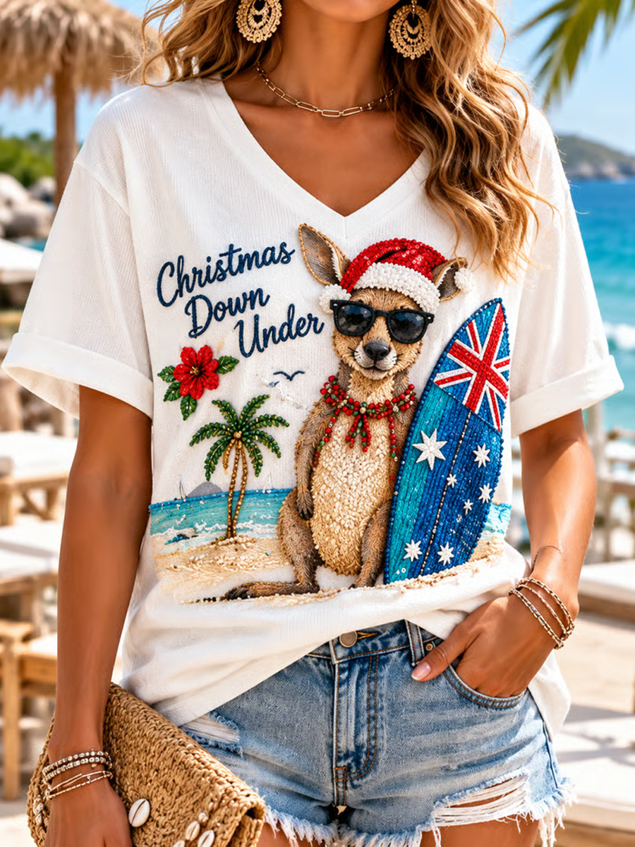 Women's Christmas in Australia Printed linen short-sleeved T-shirt
