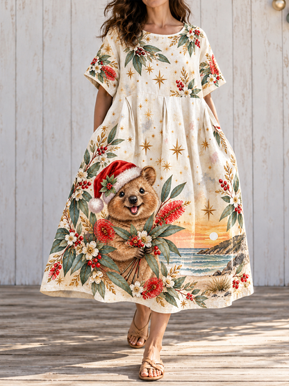 Women's Australian Christmas printed Short Sleeve Dresses