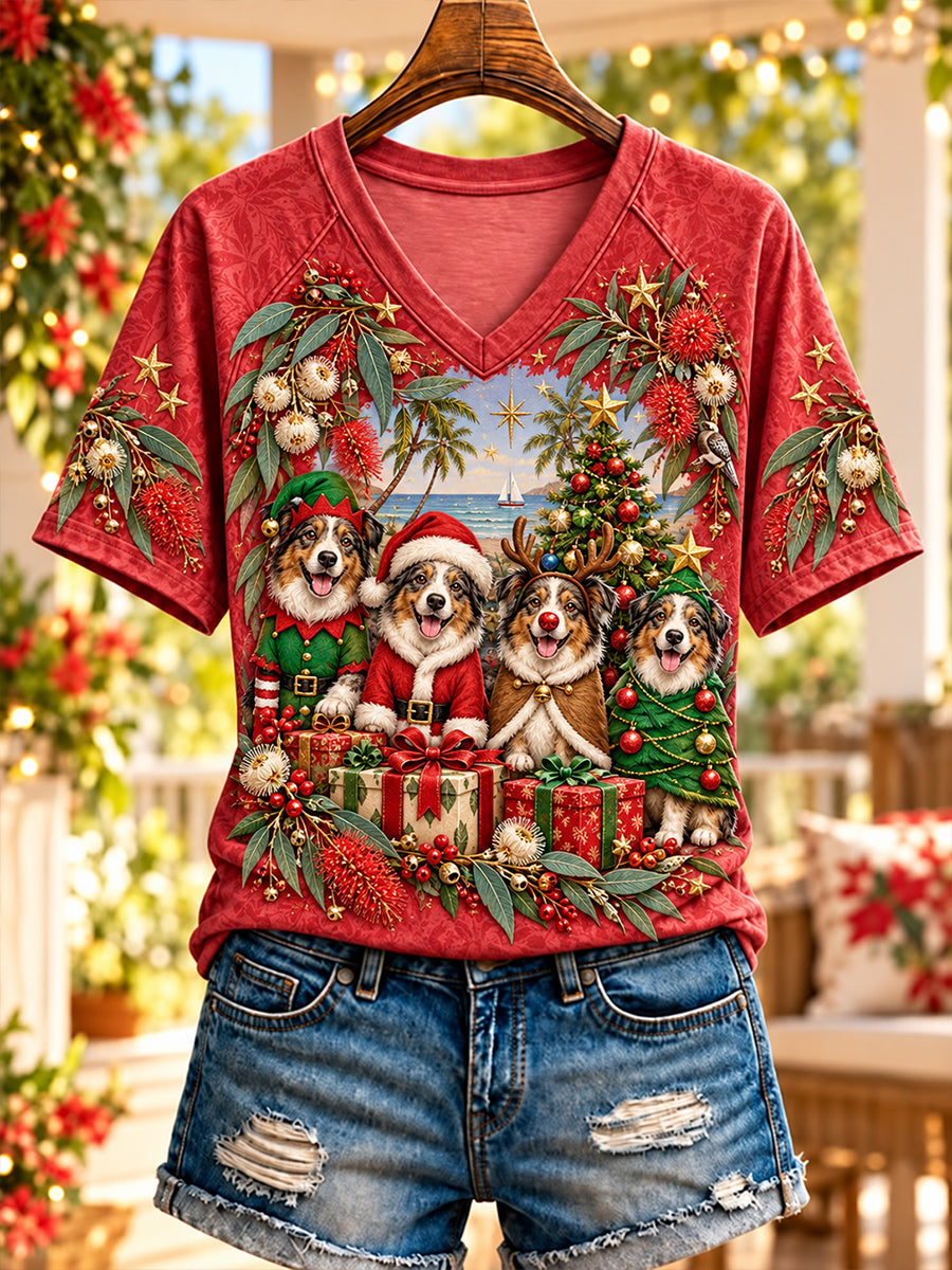 Women's Christmas In Australia V-Neck Short Sleeve T-Shirt