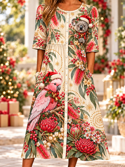 Women's Christmas In Australia Printed Linen Dress