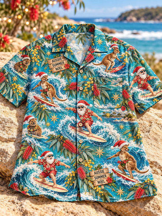 Men's Retro Australian Christmas Cotton-Linen Short-Sleeve Shirt
