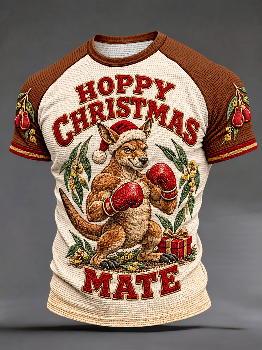 Men's AU Christmas Art Printed Waffle T-shirt