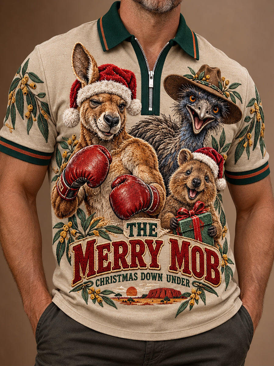Men's AU Christmas Art Printed Casual Tops