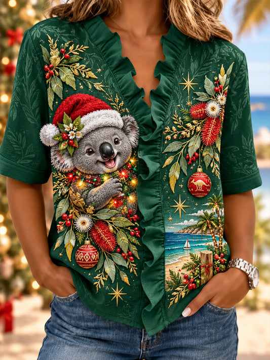Women’S Christmas In Australia Cotton-Linen Shirt