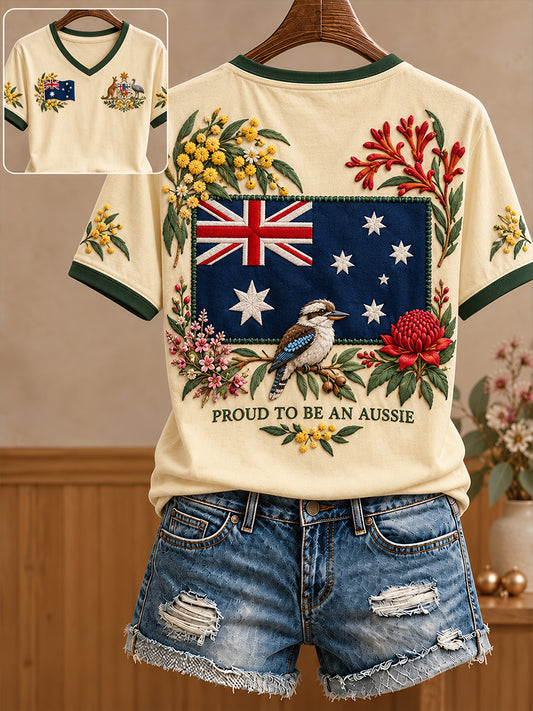 Women's Australia Day Proud Aussie Art Printed T-shirt
