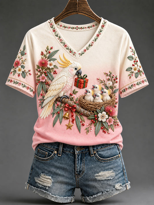 Women's Australian Cockatoo Christmas Print Casual T-Shirt