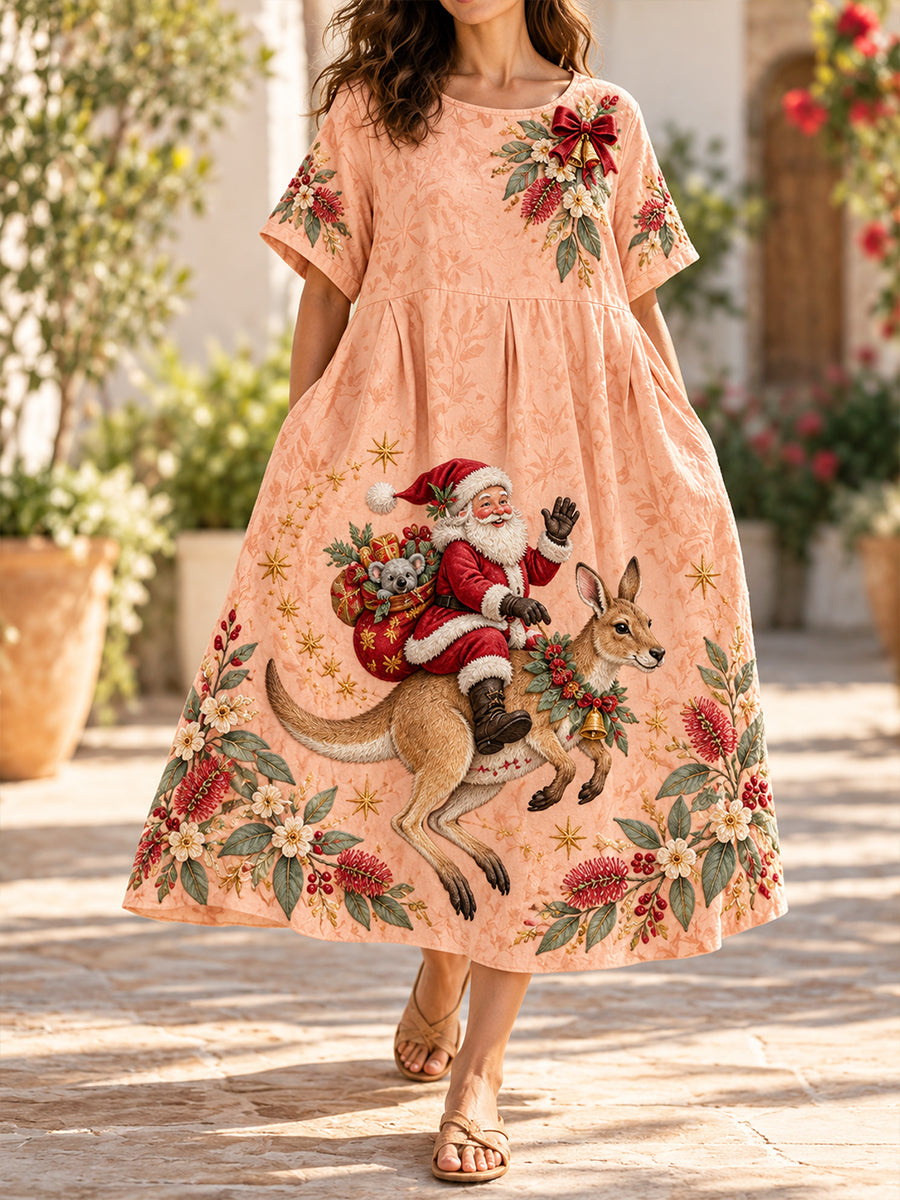 Women's Christmas In Australia  Art Printed Linen Dress