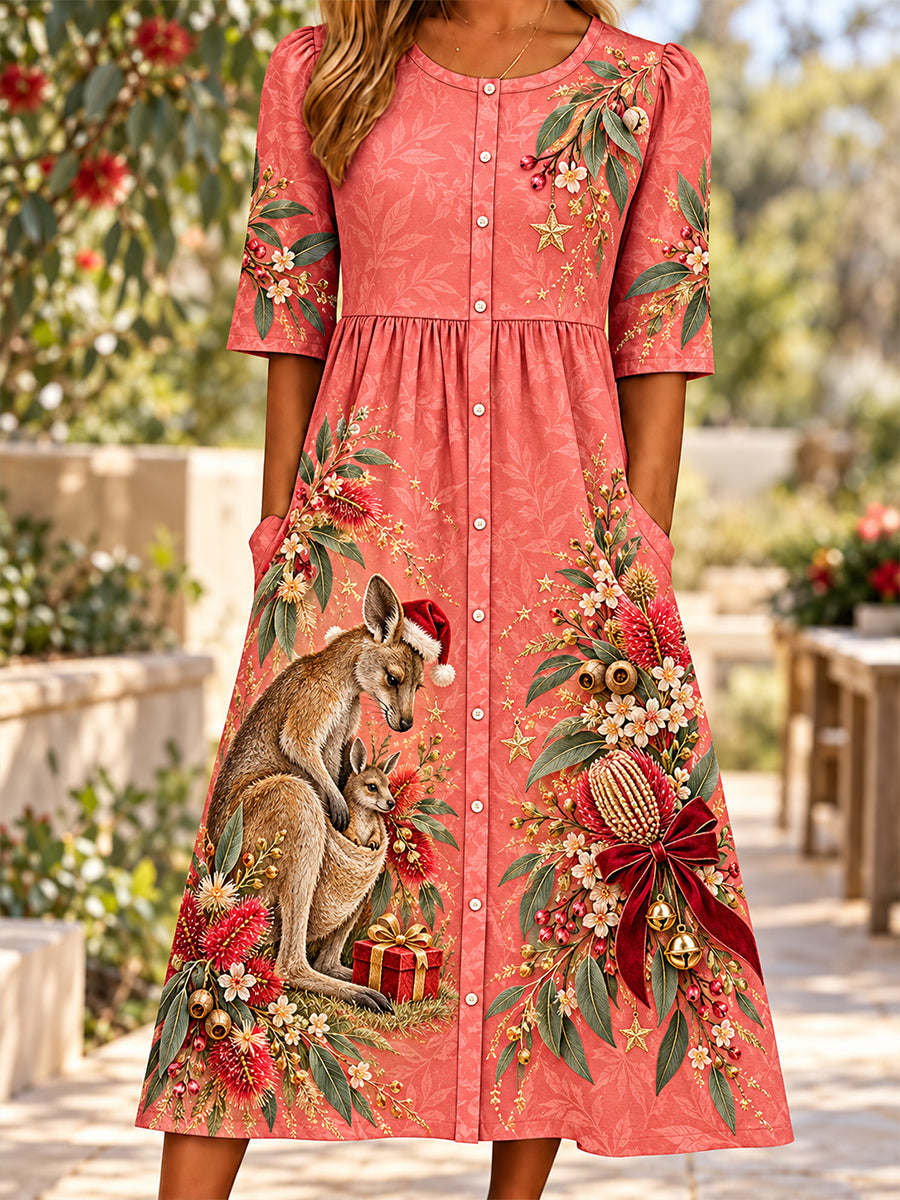 Women's Christmas In Australia Art Printed Linen Dress