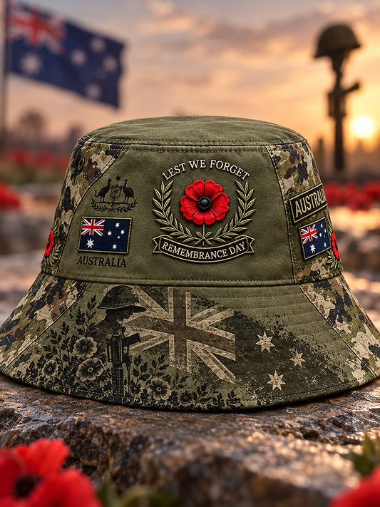 Retro Australian Remembrance Printed Bucket Hat