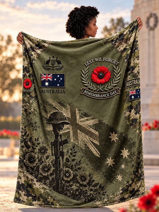 Retro Australian Remembrance Printed Flannel Blanket