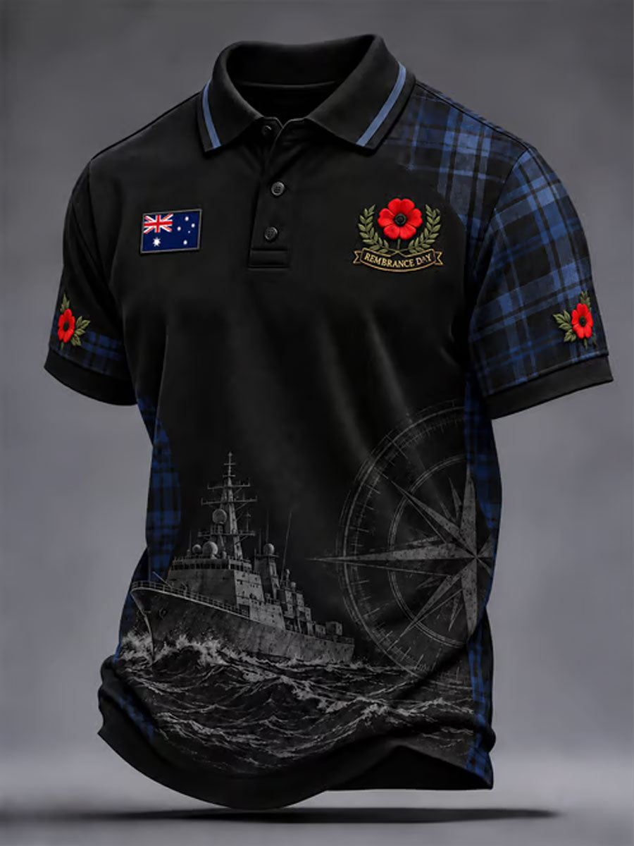Men's Lest We Forget Australian Remembrance Day Print polo shirt