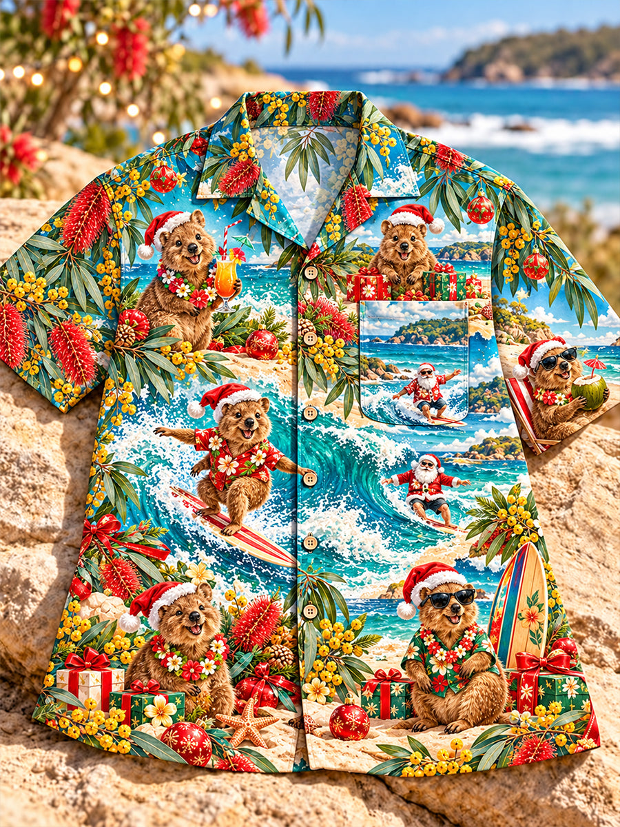 Men's Australian Christmas Art Print Casual Shirt