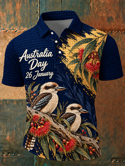 Men's Retro Australia Day Short-Sleeve Checkered Polo Shirt