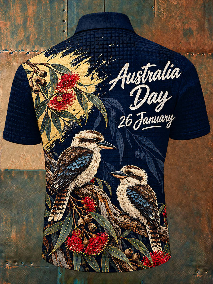 Men's Retro Australia Day Short-Sleeve Checkered Polo Shirt