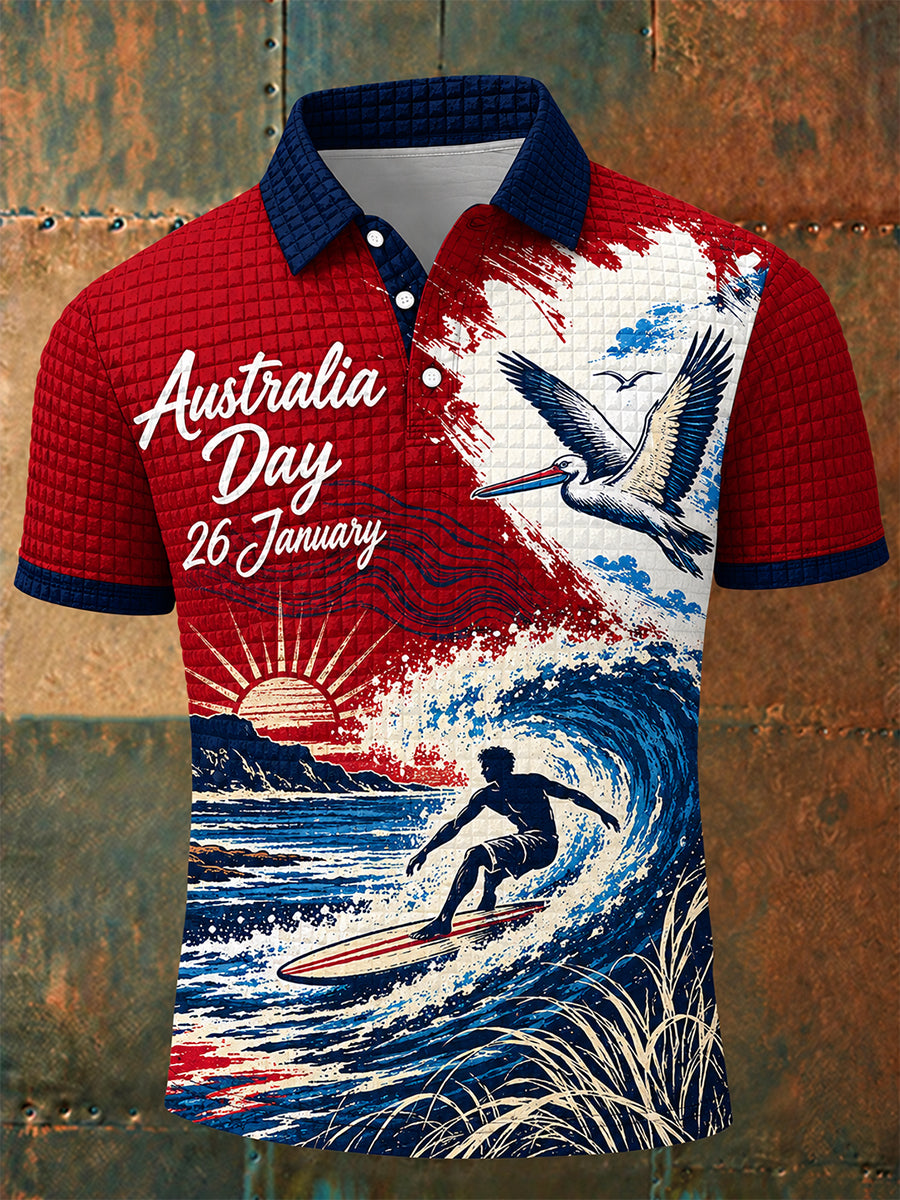 Men's Retro Australia Day Short-Sleeve Checkered Polo Shirt