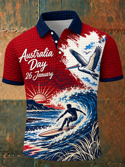 Men's Retro Australia Day Short-Sleeve Checkered Polo Shirt