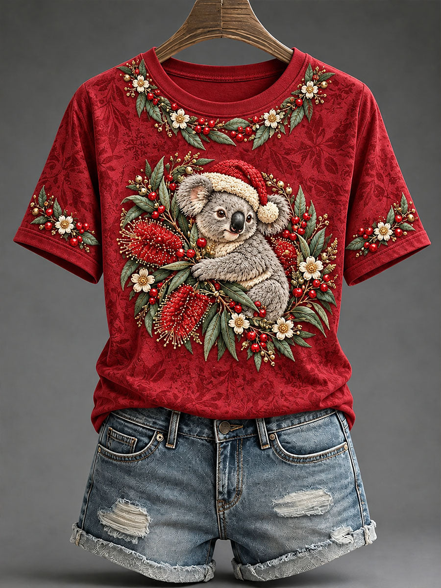 Women's Australian Christmas Koala Print Casual T-Shirt