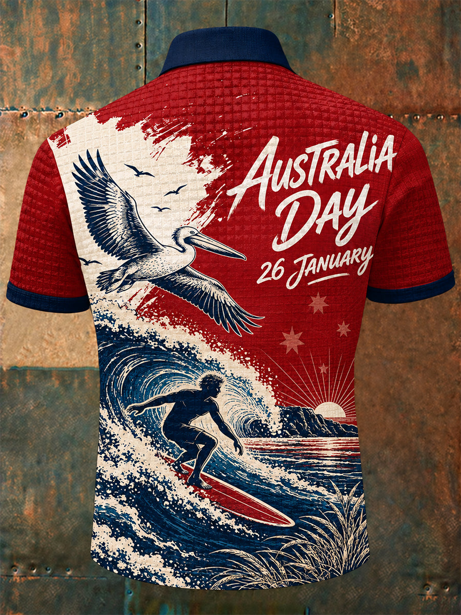 Men's Retro Australia Day Short-Sleeve Checkered Polo Shirt