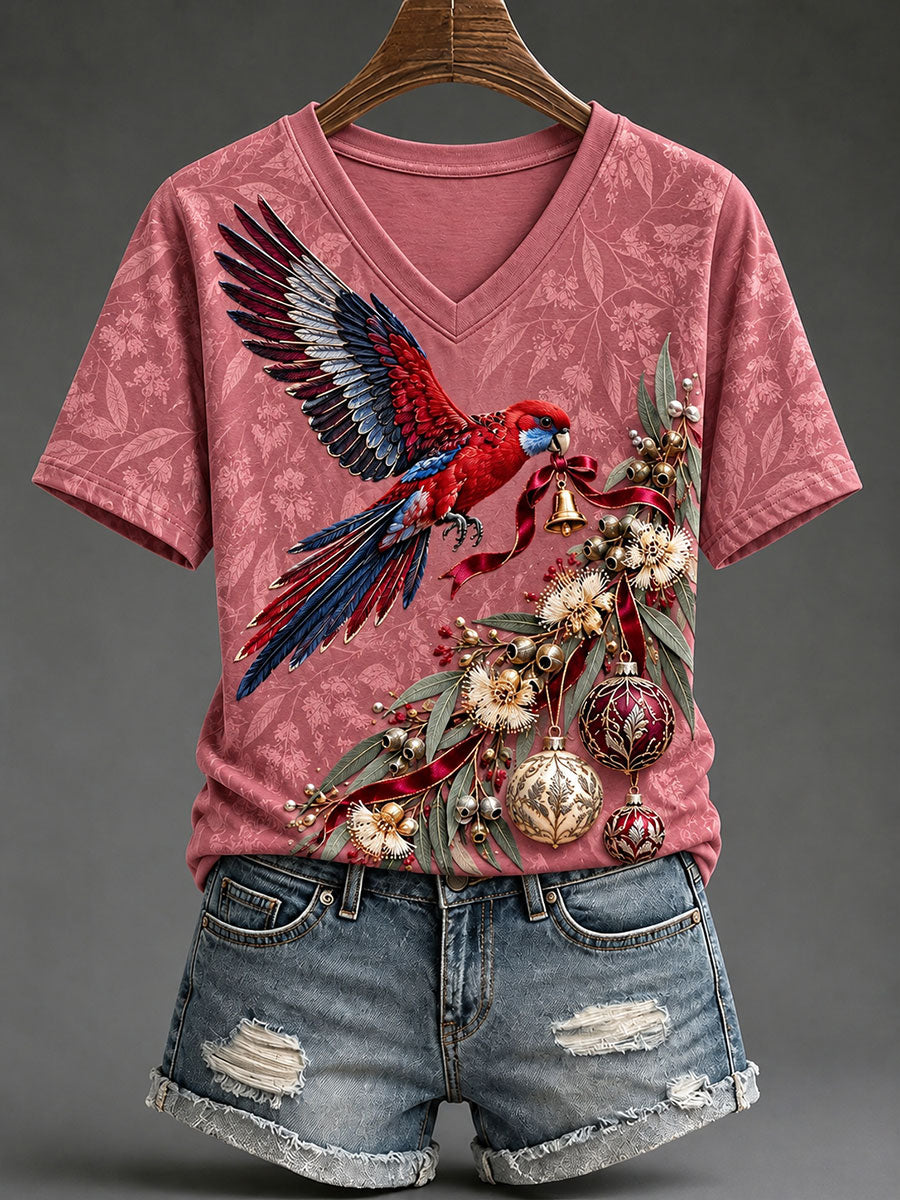 Women's Australian Christmas Parrot Print Casual T-Shirt