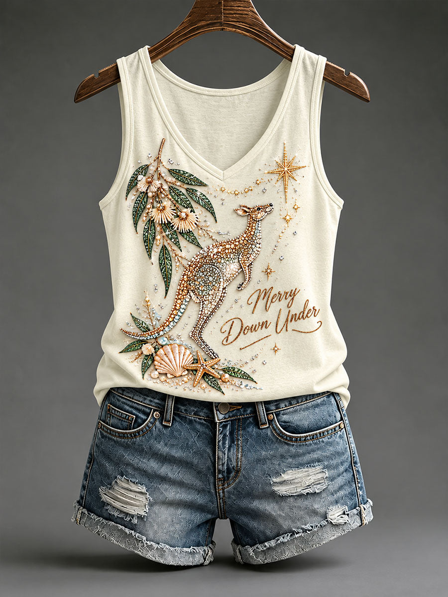 Women's Australian Christmas Kangaroo Print Casual Vests