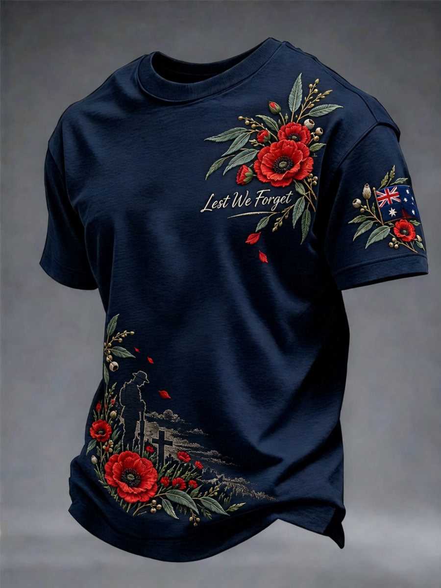 Men's Lest We Forget Australian Remembrance Day Print short sleeves t-shirt